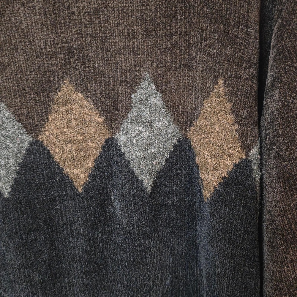 Vintage Geoffrey Beene Mens Large Chenille Argyle Sweater Brown Grey Crewneck - Picture 4 of 10